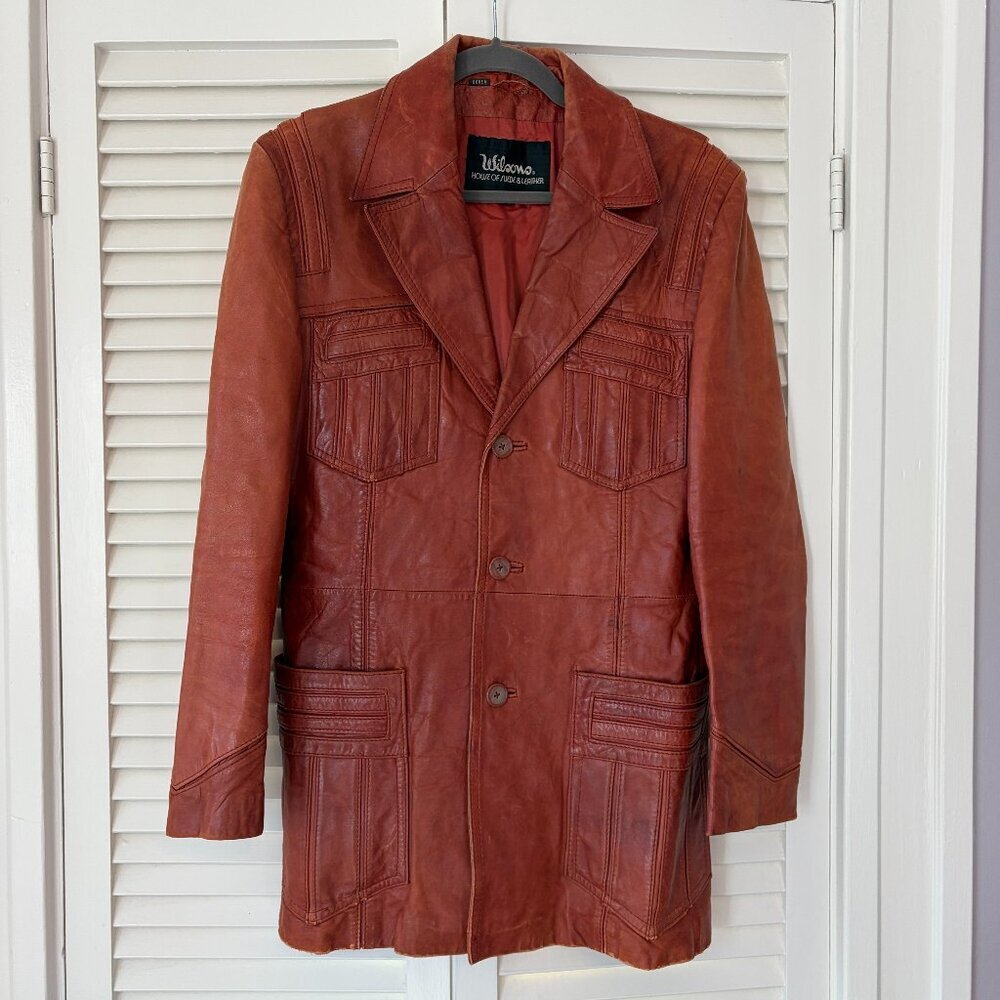 Vintage Wilsons leather jacket 38 small brown tan orange pockets 70s cognac